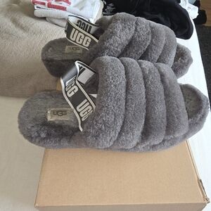 UGG Charcoal Fluffy Slide Slippers